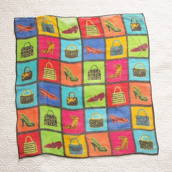Vintage 90s Silk Scarf Elaine Gold Shoes Bags Geom