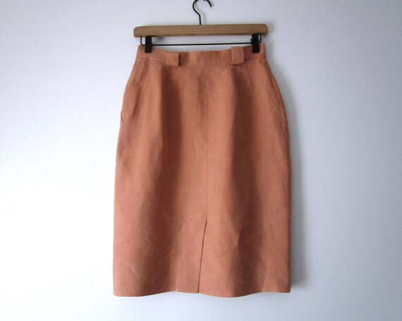 Vintage Linen Pencil Skirt Terra Cotta Clay Pink … - image 4