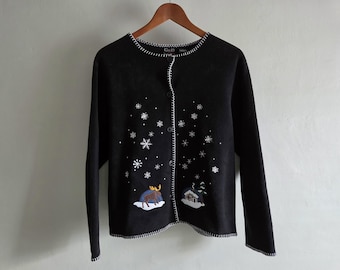 Winter Cabin Fleece Cardigan- Vintage 90s - Size Small