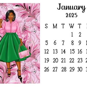 2025 Pink and Green Desk Calendar, Dated Monthly Calendar, Women of Color, Celebrate, African American, Stationery, Empower, Gift, Melanin