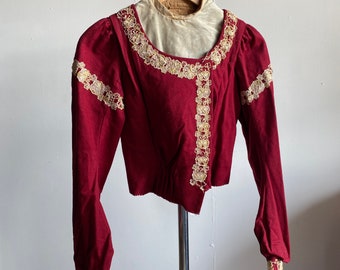 Turn of the Century Antique Maroon Wool Lace Bodice cover Jacket