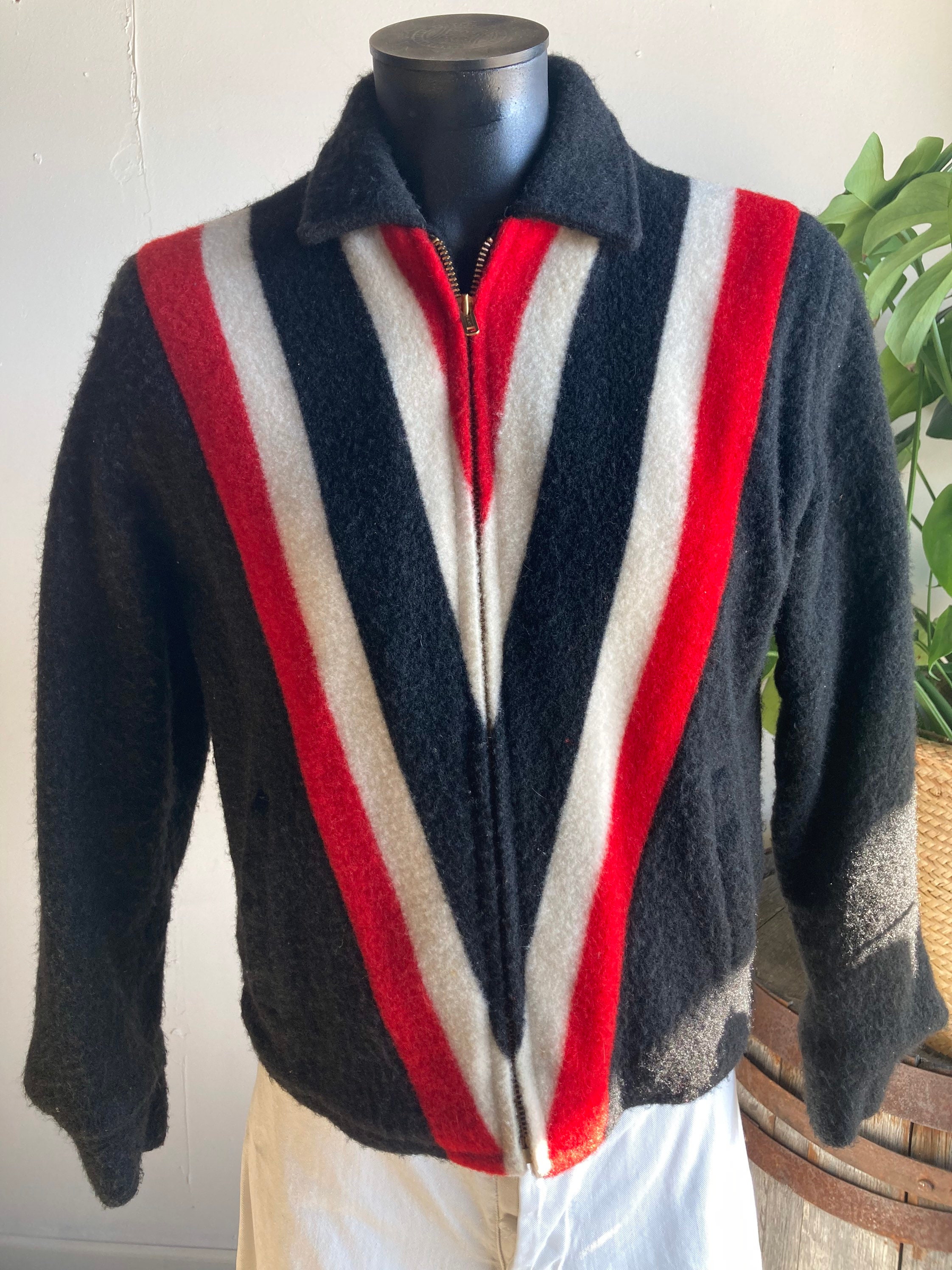トップス 40-50s wool zip jacket Vintage 40s 50s 5 Brothers Wool Jacket Coat ZIP Front Red