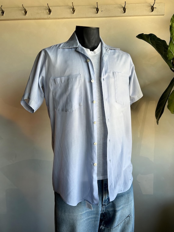 Basic Vintage Gray Blue Lightweight Button Up Shi… - image 1