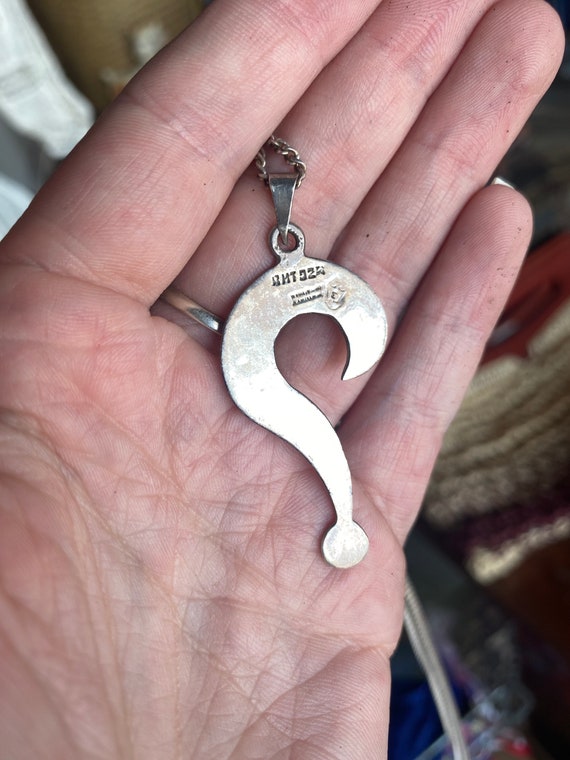 Crushed Turquoise Sterling Question Mark Pendant Neck… Gem