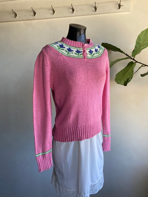 1980s/90s Eagles Eye Pink Spring Tulip Knit Sweate