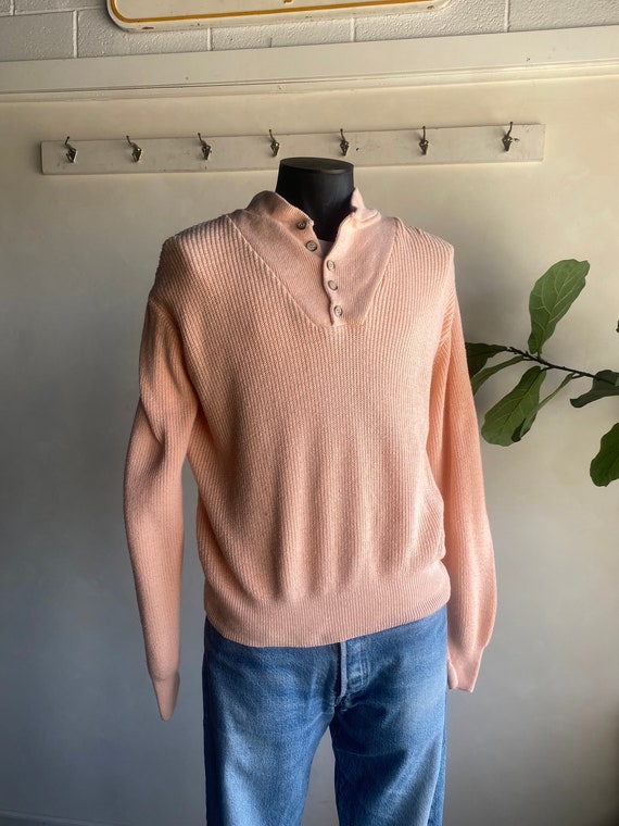 Vintage Fieldmaster Pink Cotton Knit Henley Sweate