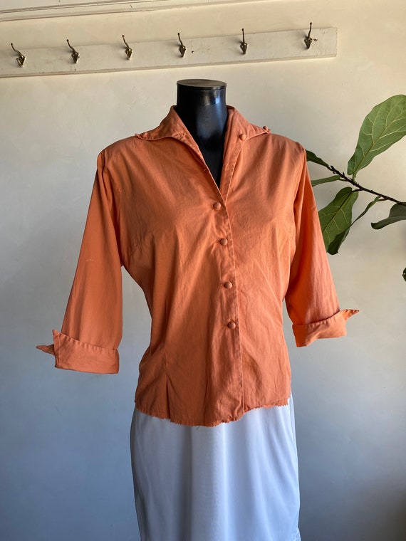 1950s Mid Century Peach Cotton Blouse