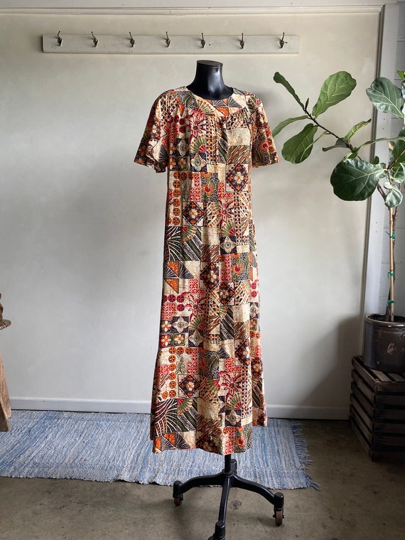 1960s Hawaiian Lightweight Cotton Luau Maxi Dress 