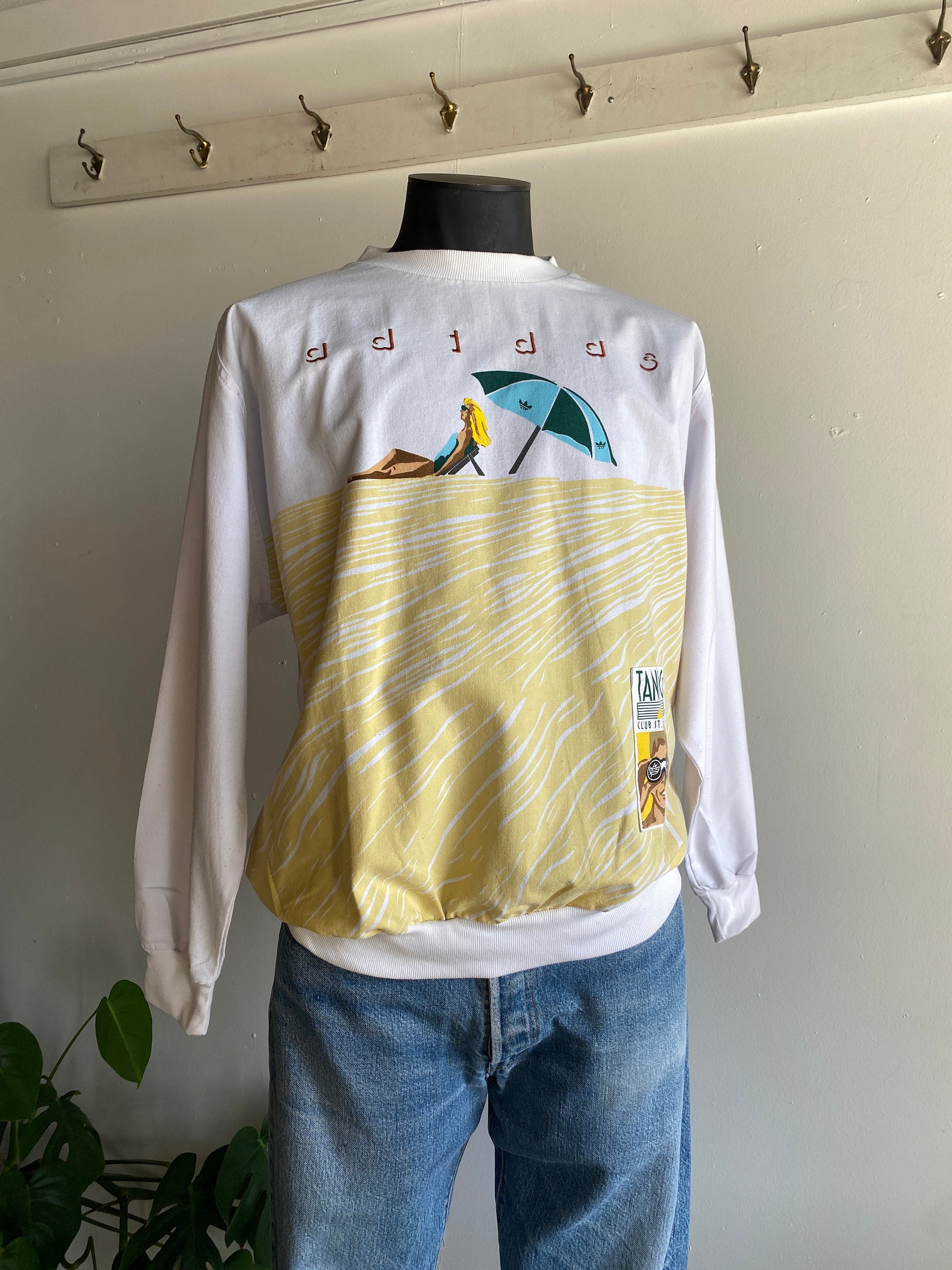 1980s Adidas Beach Tanning Scene White Cotton Lightweight Etsy