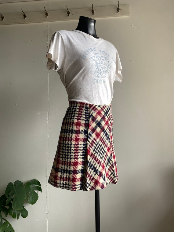 1960s Jr Bazaar Sears Maroon Plaid Wool Skort Smal