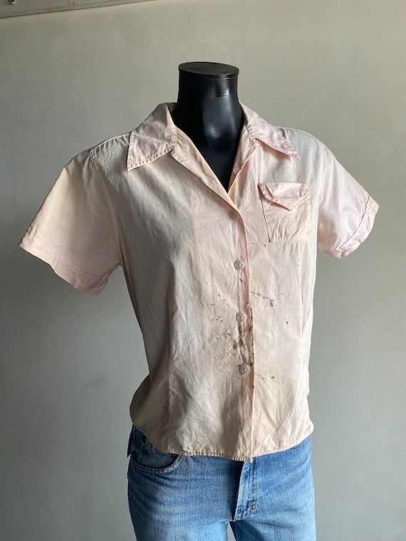 1950s Pale Pink Blouse Stained as is