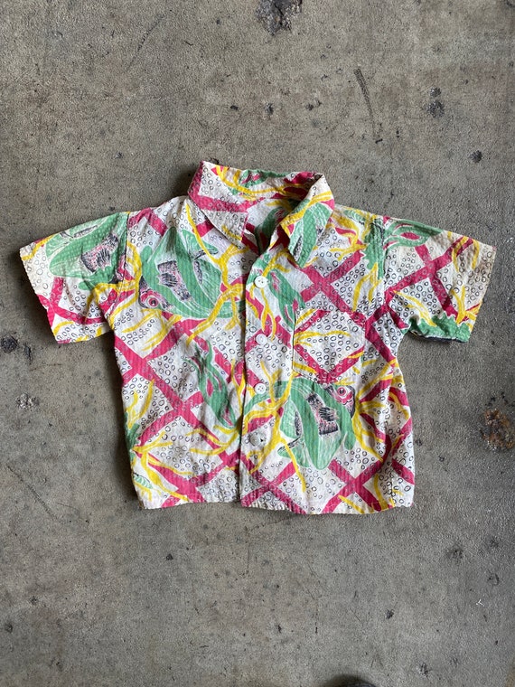 1950s Kids Seersucker Cotton Summer Fish Shirt