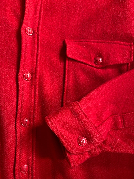 1950s Woolrich Solid Red Wool Button Up Shirt Men… - image 4