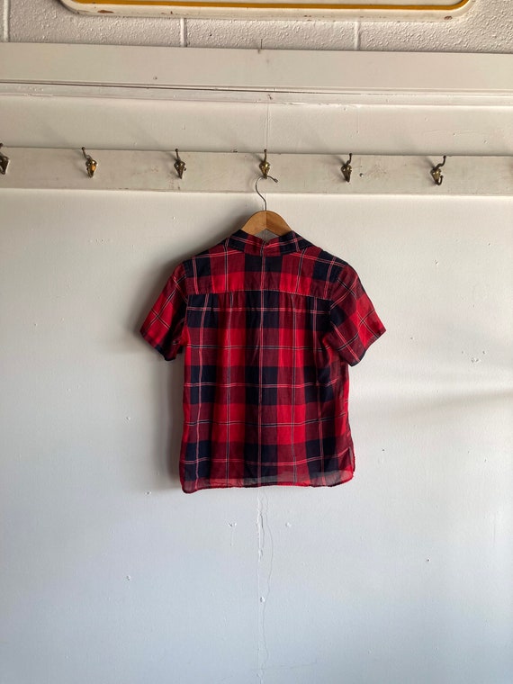 50s/60s Unbranded Plaid Pattern Blouse Size S/M - image 7