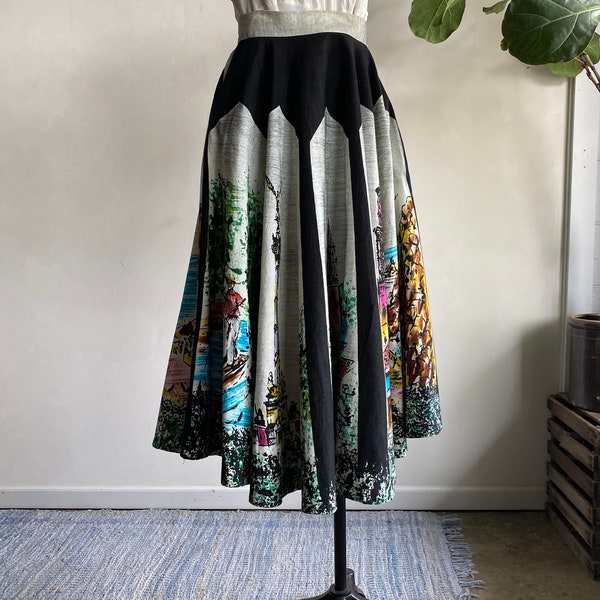 1950s Lavable Hand Painted Mexico Circle Wrap Skirt 26