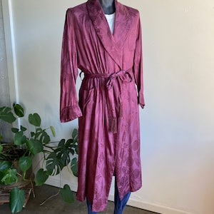 1940s Royal Purple Glover Satin Robe with Fringe Belt M-L