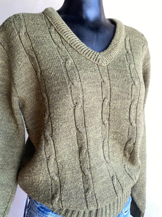 1960s/70s Campus Olive Cable Knit Pullover Sweate… - image 3