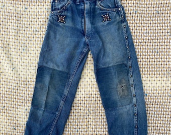 1950s Kids Billy the Kid Panchito Distressed Studded Sanforized Denim Jeans
