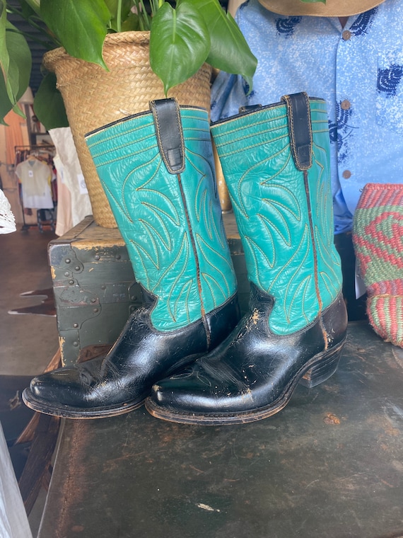 1950s Texas Boot Co. Turquoise Women’s Cowboy Boo… - image 4