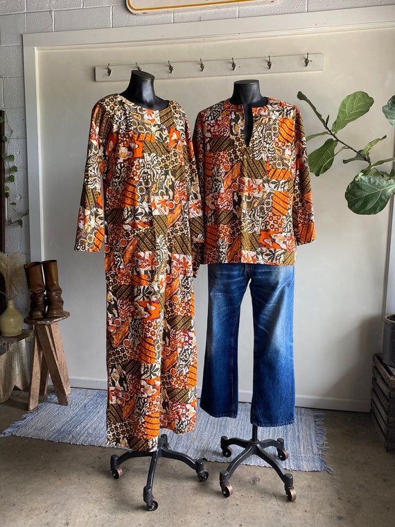 1970s Hawaiian His And Hers Dress and Shirt XL-XXL