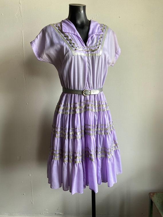 1950s Circle Skirt Lavender Silver Square Dancing 