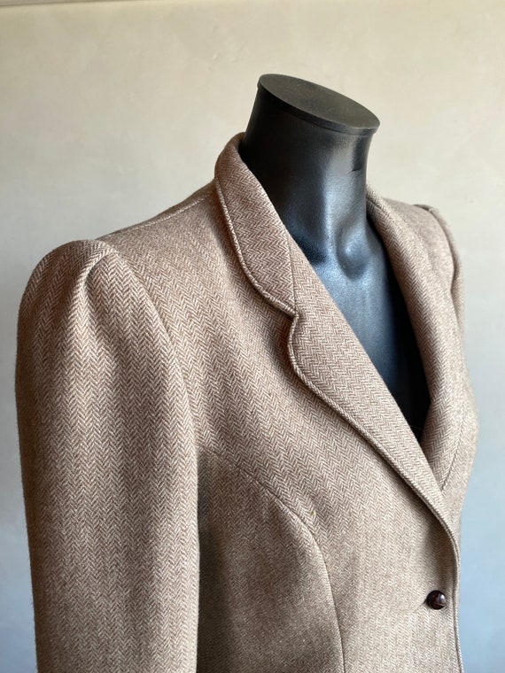 70s Tan F Jay Herringbone Cropped Womens Blazer S… - image 5