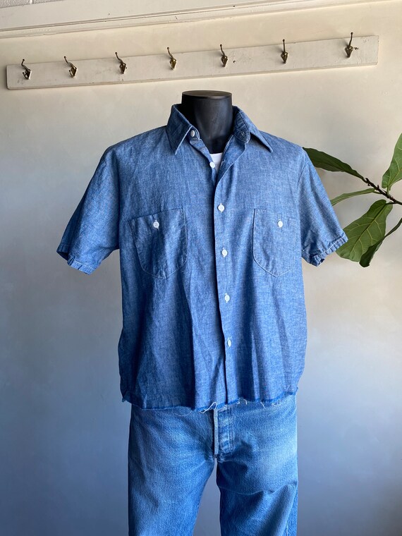 1970s/80s Osh Kosh Chambray Blue Cropped Raw Hem B