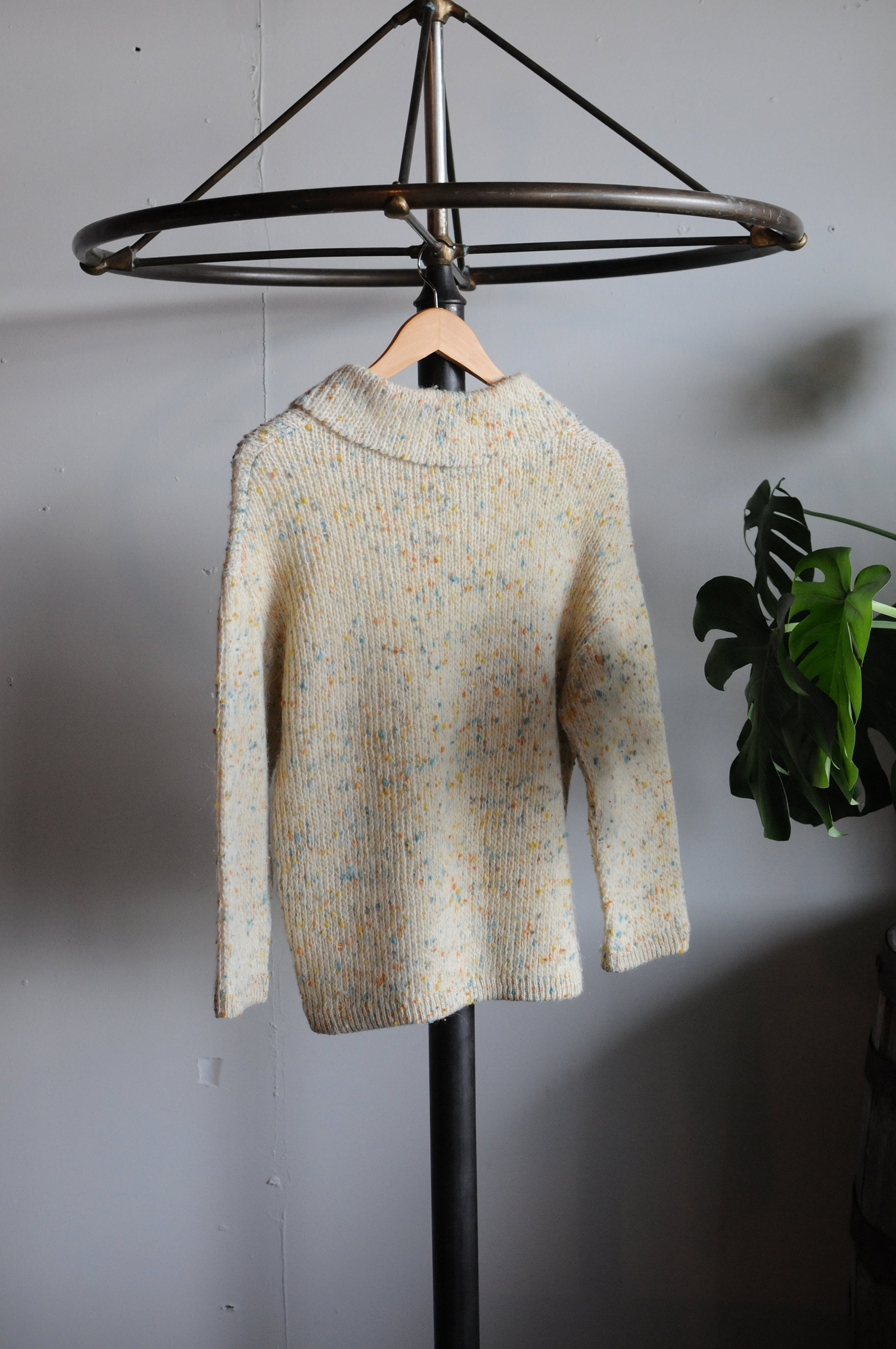 vtg fur knit best zip付き jantiquecurios Mid Century Jantzen Cream Knit Confetti Speckled Pom Pom