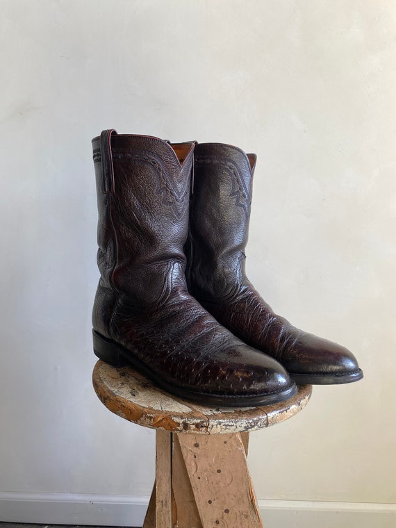 Vintage Lucchese 2000 Mahogany Ostrich Leather Ro… - image 1