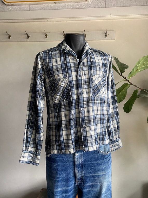 1950s/60s Blue Plaid Popcorn Textured Cotton/rayon Loop Collar 