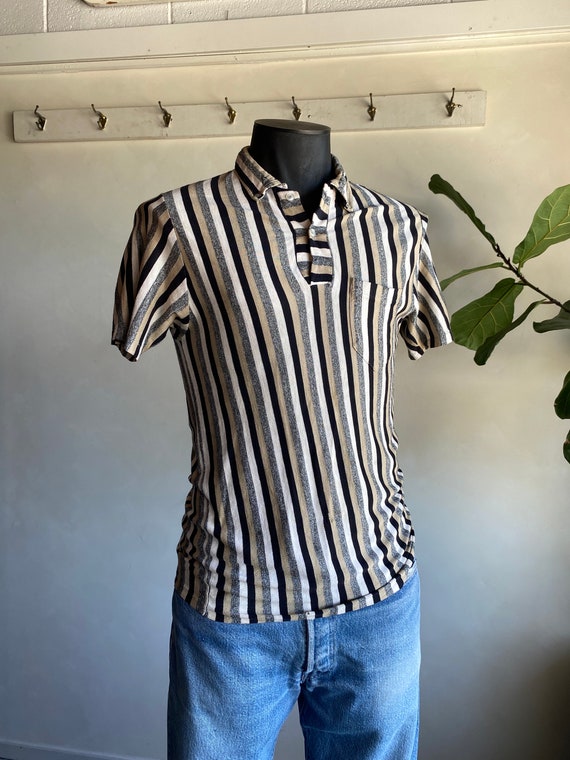 1960s Campus Striped Collared Shirt Size Small