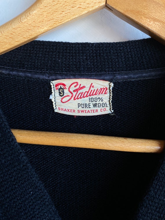 1940s/50s Stadium Black Wool Knit Button Up Cardi… - image 4