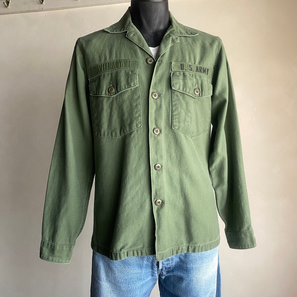 Vietnam Era Cotton OD Sateen OG-107 Field Shirt Button Up M-L
