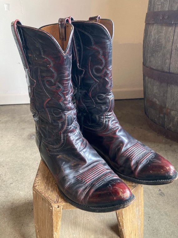 1970s Lucchese Classics Handmade Boots Red/Black … - image 1