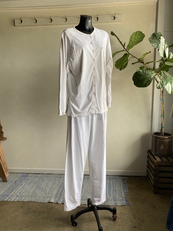 1990s Christian Dior White Cotton Pajama Set M-L