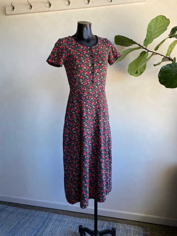 1980s/90s Laura Ashley Red Floral Cotton Maxi Dre… - image 1