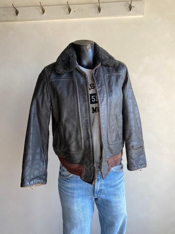 1950s Steerhide Dark Gray Leather Jacket XS-S