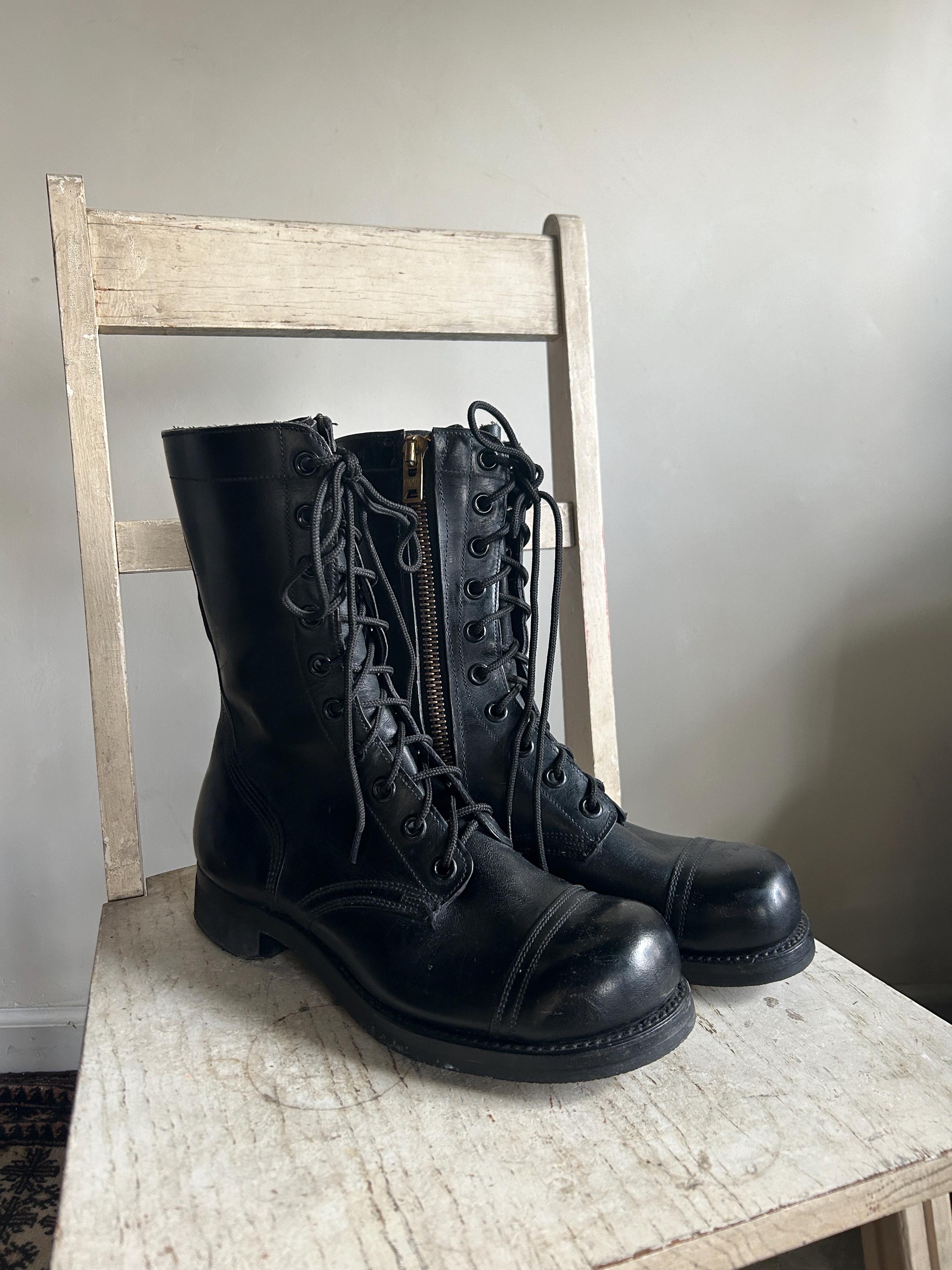 Vintage 1950s Black Leather Zip/Lace Up Combat Boot Vintage 1950 main image 3