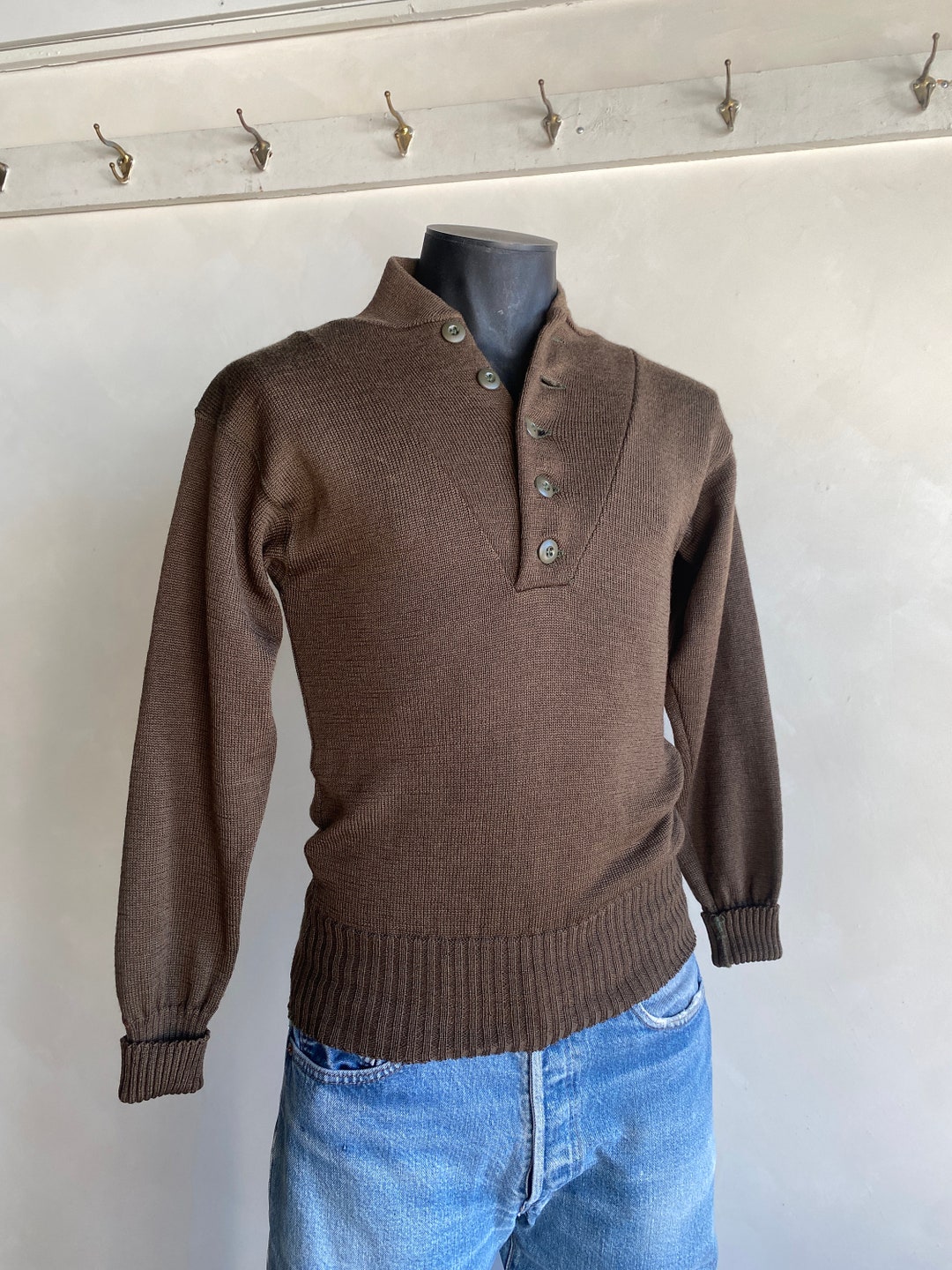 VINTAGE Lands End WWII Military Henley Sweater Womens Size