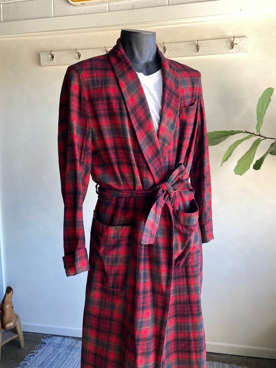 1960s Pendleton Red Plaid Wool Robe L