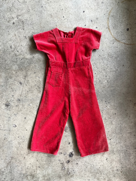 1970s Red Corduroy Kids Toddler Jumpsuit