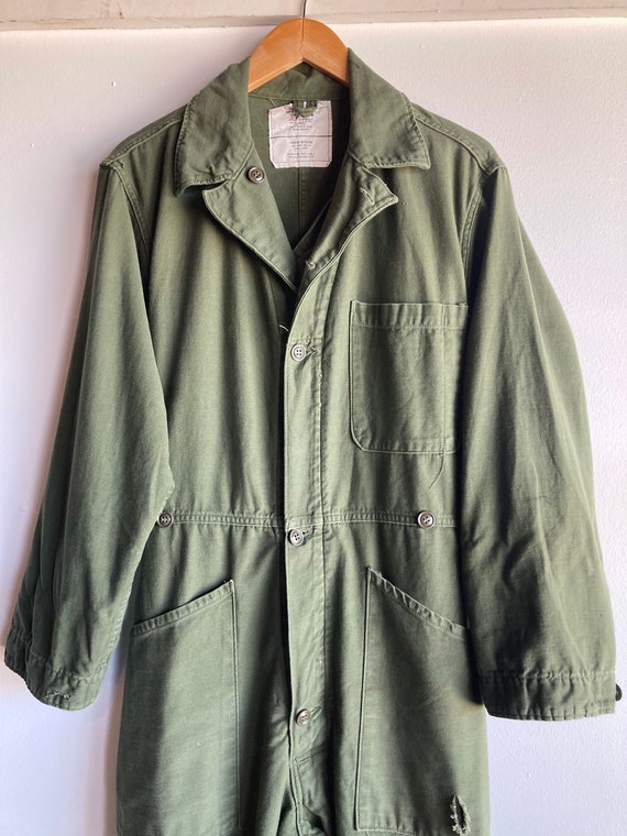 70s OG Sateen Type 1 OD Military Coveralls Size Medium Gem
