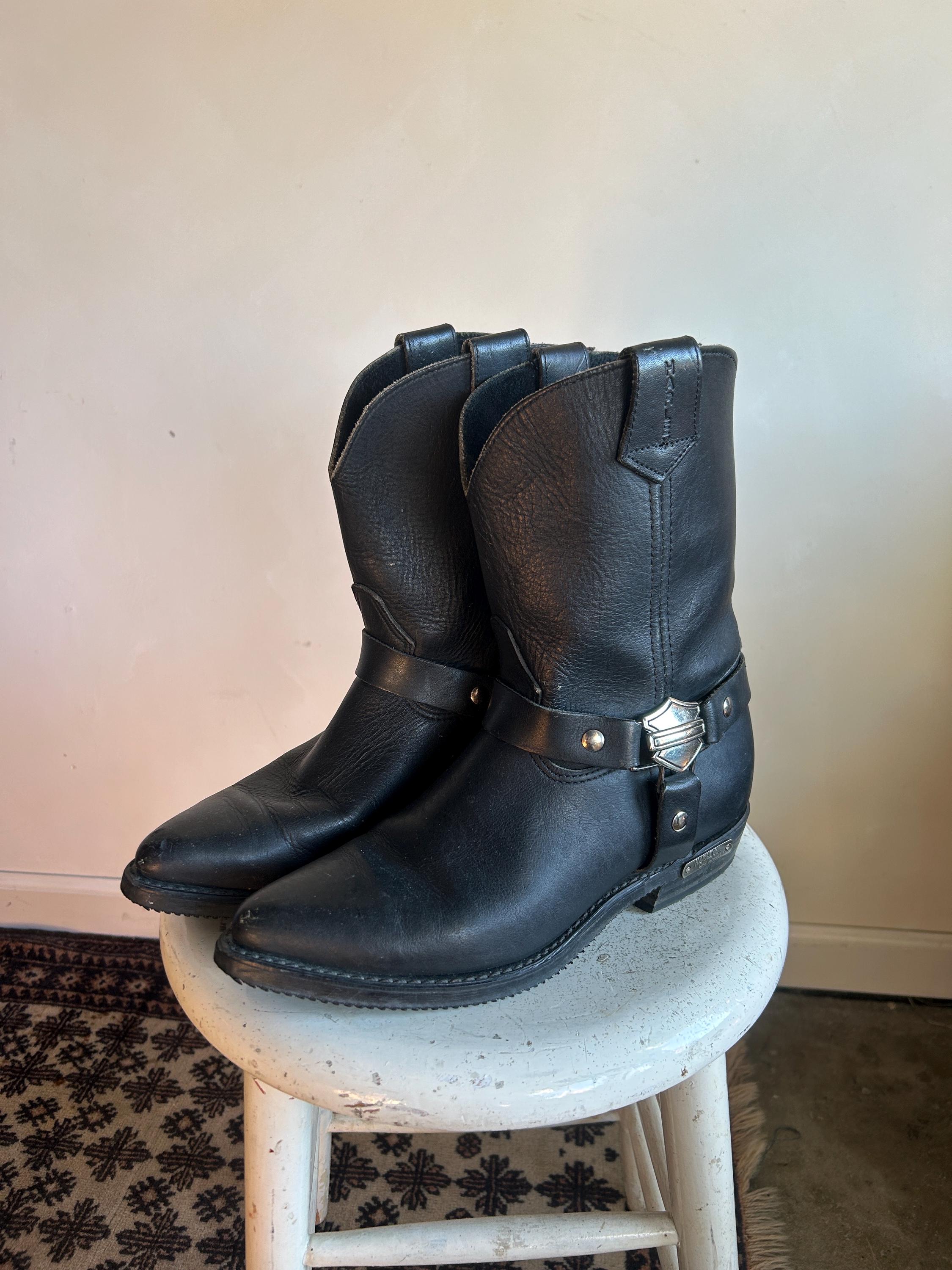 Vintage Y2K HARLEY DAVIDSON Black Leather Motorcycle High