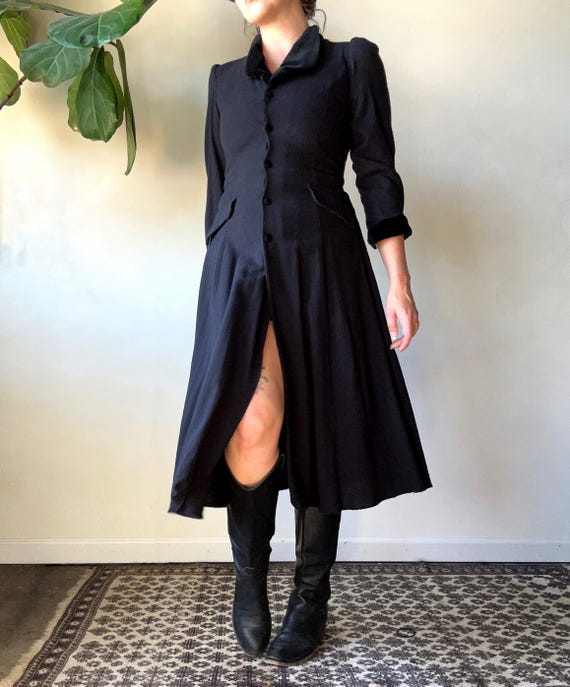 90s does 40s Laura Ashley Black Velvet Trim Princ… - image 1