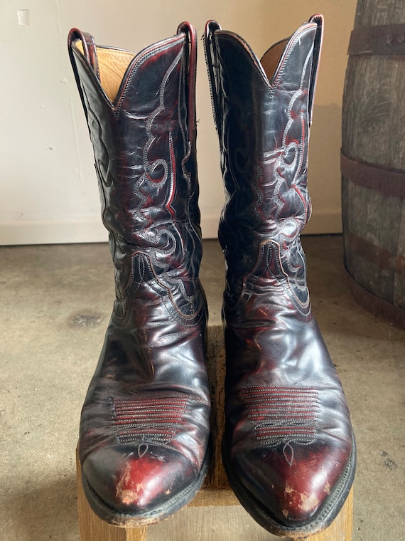 1970s Lucchese Classics Handmade Boots Red/Black … - image 2