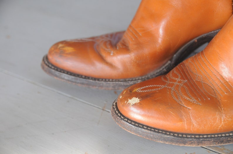 Buckaroo Orange Ivory Vintage Justin Tall Cuban Heel Ladies Western Cowgirl Boots L 4109