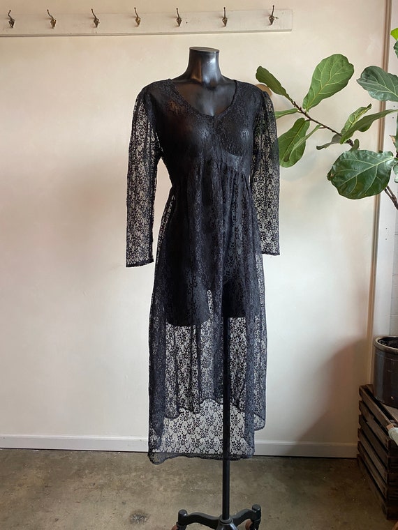 Unbranded Vintage Black Lace Sheer Dress S-XL