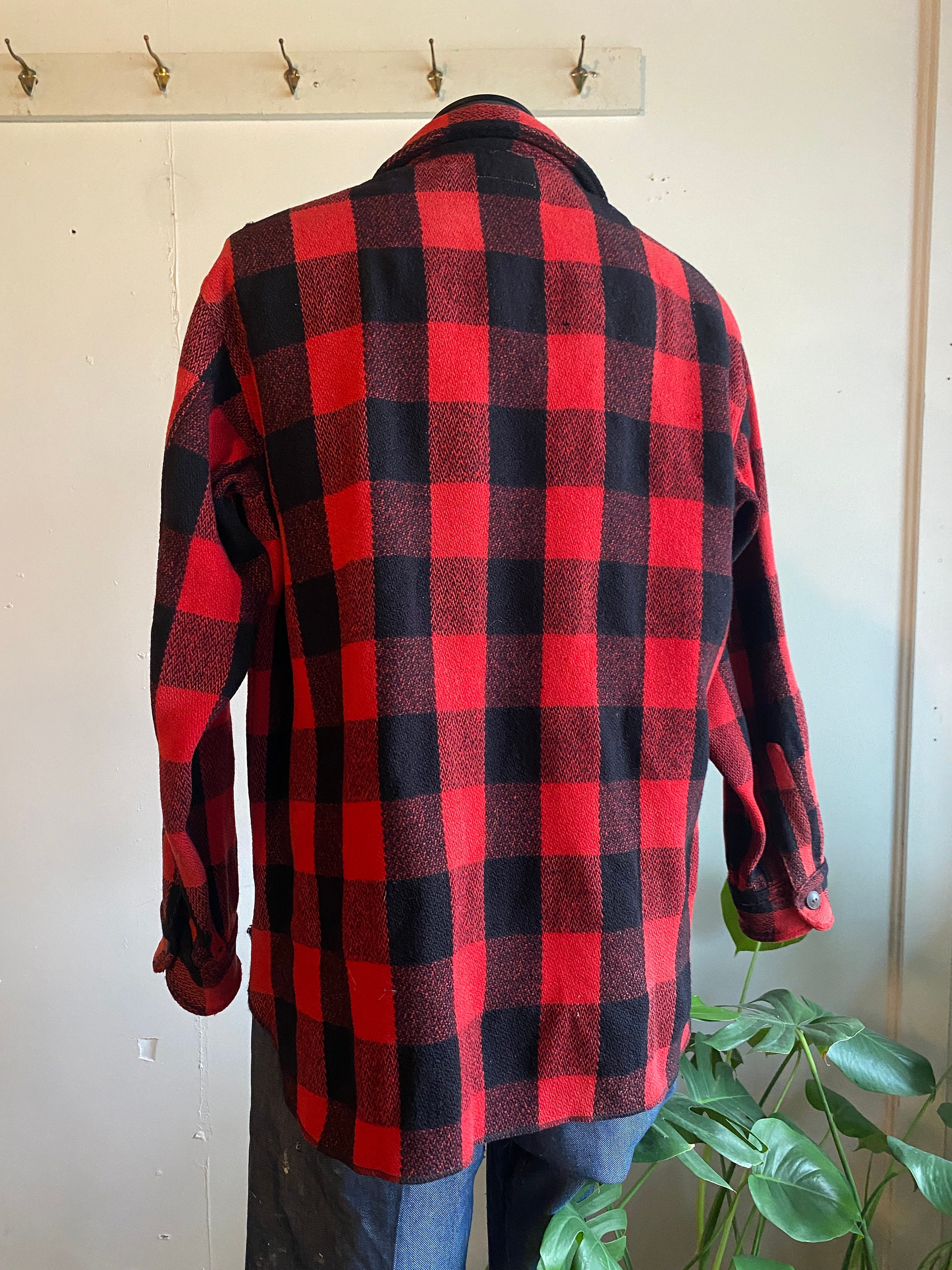 1930s Woolrich Red Black Buffalo Check Zip up Heavy Wool