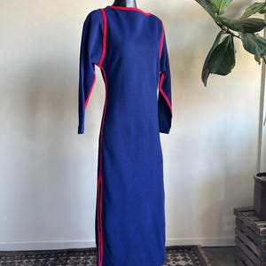 1960s/70s Town and Country Knitgems Two Tone Blue Red Sweater Maxi Dress S-M