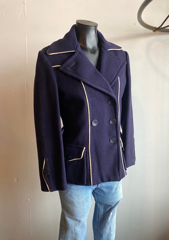 1940s Womens Navy Peacoat With White Piping Size S